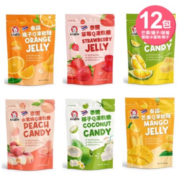 KAIRIN 水果軟糖-芒果/橘子/草莓/水蜜桃/榴槤/椰子x12包 (65g/包)