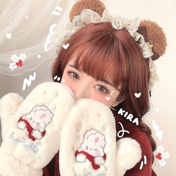 免運🔮日係軟妹騎車手套毛絨絨保暖手套全指冬天可愛兔兔加厚ins防寒少女心學生防水 保暖 防寒手套 冬天手套 滑雪手套