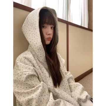 免運-韓係碎花連帽衛衣外套女秋季款寬鬆休閒顯瘦短款上衣