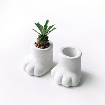 (預購) 純灰系列 | 貓咪小手手純灰水泥盆器-兩入組 貓掌盆