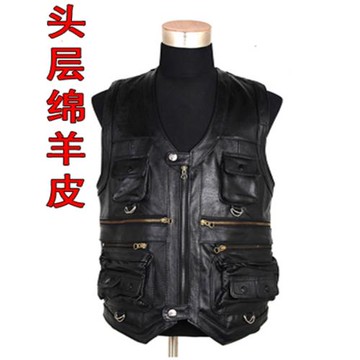 皮馬甲男真皮中老年皮毛一體男士綿羊皮秋冬季加厚皮背心皮坎肩男