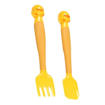 PiYOPiYO 黃色小鴨 造型魔術可彎曲餐具組 (叉子*1支+湯匙*1支) 黃色 寶寶學習餐具  1組