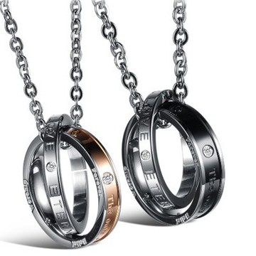 鈦鋼項鍊 情侶對鍊(一對)-圓型鑲鑽簡單愛情生日情人節禮物男女飾品2色73cl16【獨家進口】【米蘭精品】