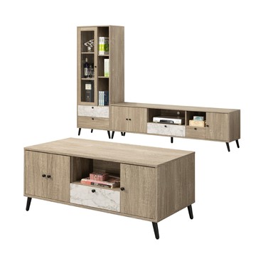 Homelike 喜家居客廳三件組(6尺電視櫃+2尺玻璃櫃+4尺茶几)(2209)