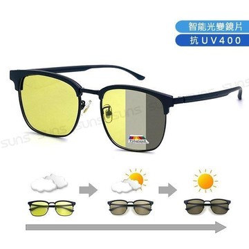 【SUNS】智能感光變色偏光墨鏡 TR90眉架方框墨鏡/防眩光/濾藍光/抗UV(7598)