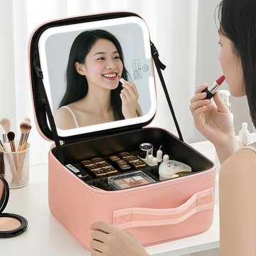 化妝包 女便攜大容量化妝包 高端LED燈帶鏡子10寸15寸旅行化妝盒