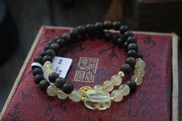 黃水晶拼沉香木手串雙圈手鏈禮盒裝