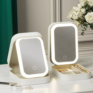 LED化妝包帶燈便攜化妝箱 帶鏡子 電池手提 便攜大容量盒 收納箱 收納化妝盒 便攜補妝