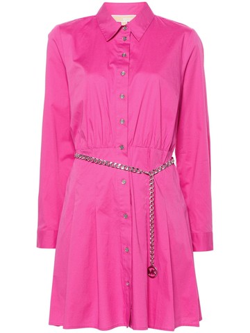 Michael Michael Kors - belted mini shirt dress - women - Elastane/Cotton - M - Pink