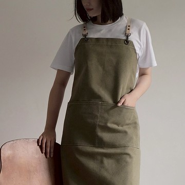 鹿造LUZAO 可拆卸背帶 帆布圍裙 軍綠色 職人工作服