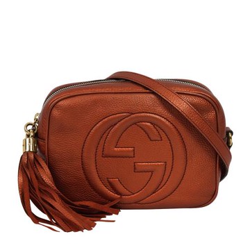 二手商品8成新_GUCCI SOHO DISCO 皮革流蘇小方型斜背包/相機包(古銅橘)