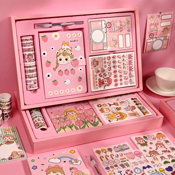 栗子君阿卡醬手賬禮盒套裝 網紅貼紙組合卡通可愛手賬素材學生文具套盒筆記本貼畫小圖案新手套裝少女心套裝