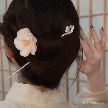 🔥限時下殺🔥【新中式】正品銀色髮簪女款簡約古風祥雲手工鍍銀髮釵髮飾盤髮禮