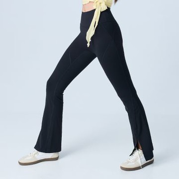 元動力 高腰收腹雙弧線開叉喇叭褲(黑；S-L)