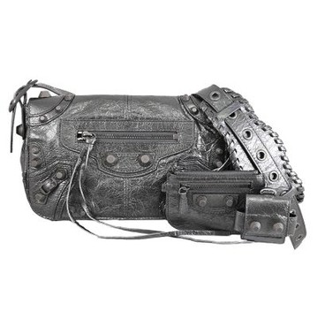 BALENCIAGA Le Cagole XS 經典鉚釘釦小羊皮附耳機套+零錢包肩/斜背包(灰銀)