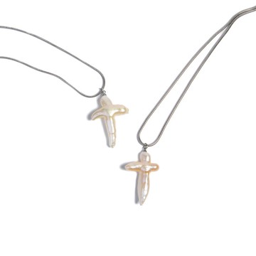 Saint 316鈦鋼十字架淡水珍珠項鍊・金/銀・聖誕禮盒・客製化禮物