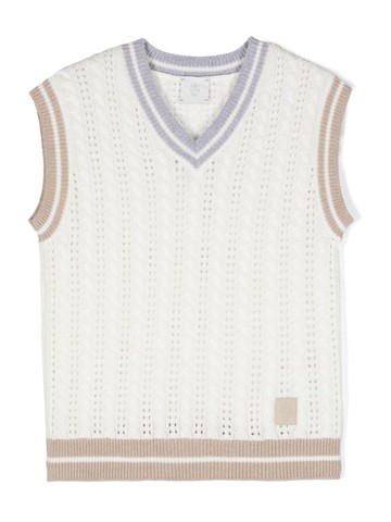 Eleventy Kids - logo-patch knitted vest - kids - Cotton - 16 yrs - White