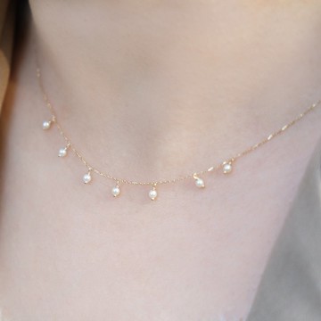 10K搖曳珍珠項鍊 K金 真鑽 鑽石 珍珠 項鍊