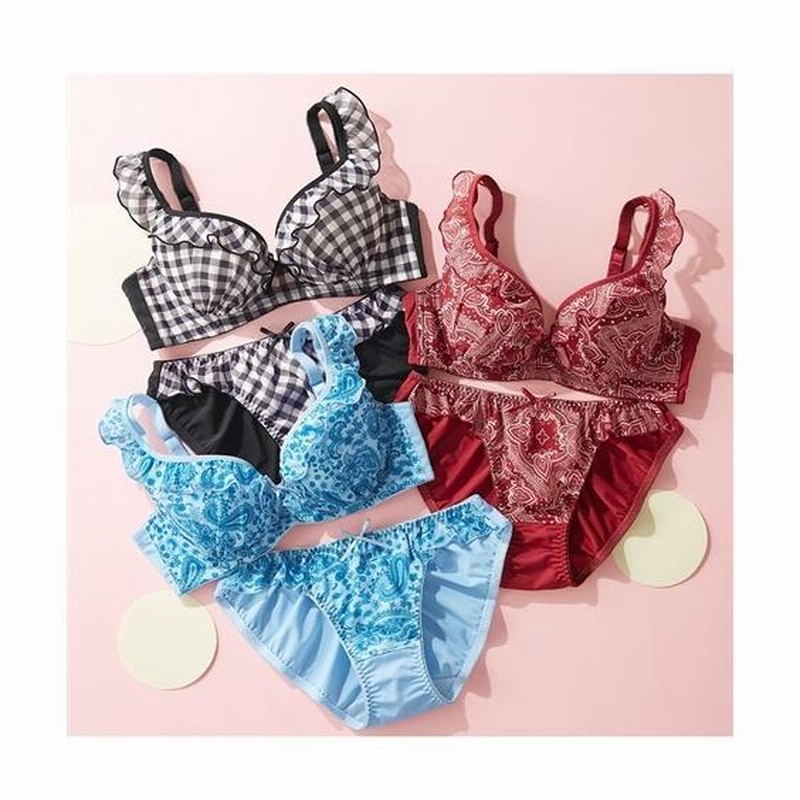 ブラジャー＆ショーツセット ひらひら揺れるシフォンストラップ 柄違い