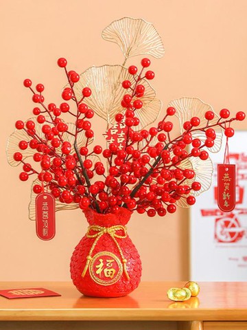 春節裝飾氛圍感開業禮品福字發財果大麥花束紅色福袋麥穗擺件 99購物節