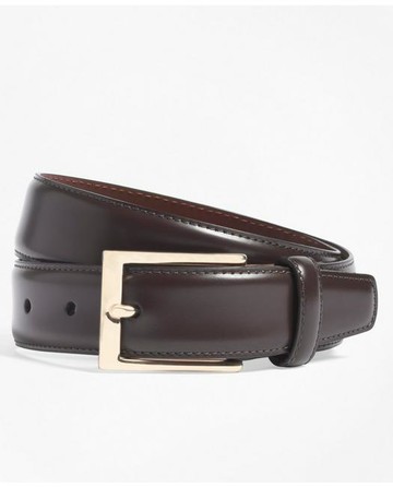 Brooks Brothers Men's Gold Buckle Leather Dress Belt | Burgundy | Size 30