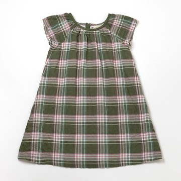 PIPPY夏日清爽棉質格子圓領連衣裙洋裝-綠 下5折