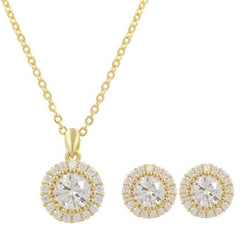 【RJ New York】韓版精致圓形鋯石項鏈耳環2件套組(3色能選)