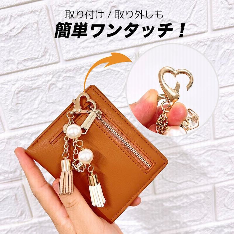 2連パールタッセルチャーム ハート パール ゴールド リング 財布
