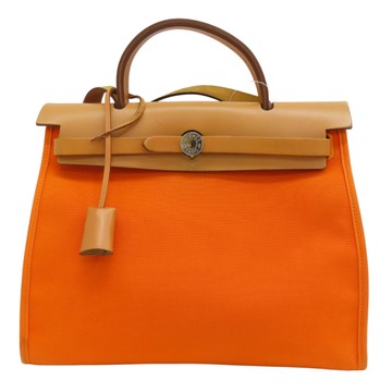 【二手名牌BRAND OFF】HERMES 愛馬仕 橘色 帆布 Herbag Zip 31 兩用包 口P刻 銀扣