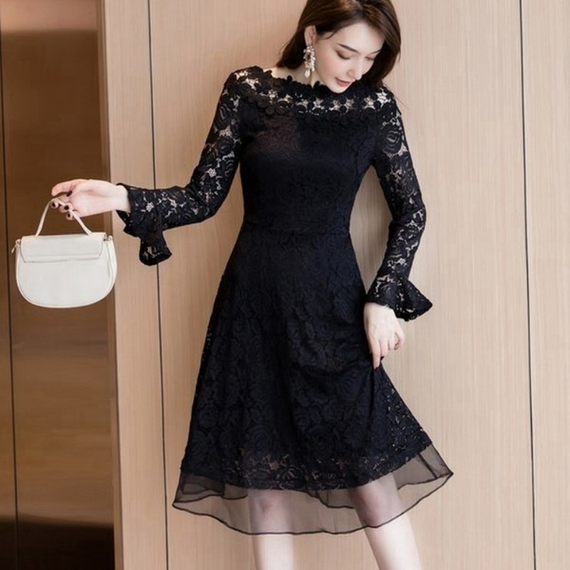 個性的 ワンピース 春物 新作 卒業式コーデ 長袖 膝下丈 入園式 ボートネック 花柄 総レース ドレス Sから5l 秋冬 結婚式 パーティー 通販 Lineポイント最大get Lineショッピング