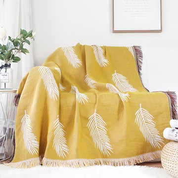 好物良品雙面針織沙發毯 蓋毯 露營毯 全棉四季適用 親膚柔軟  黃色羽毛  130x160cm
