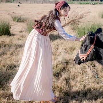 歐洲中世紀田園風棉麻裙藝術感復古馬甲兩件套長裙套裝旅游送頭巾