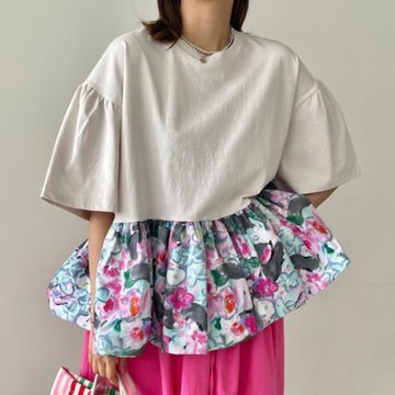 chic小眾荷葉邊拼接短袖假兩件