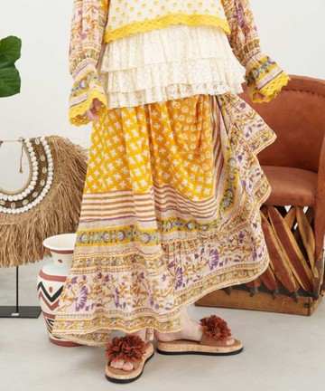 SaibabaEthnique【熱門預購】羅姆風木塊蓋染大傘裙 ILL-6111