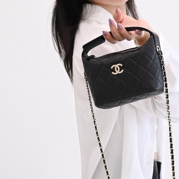CHANEL AP4747 25C Hobo 限定款CC LOGO兩用鍊包.黑/淡金