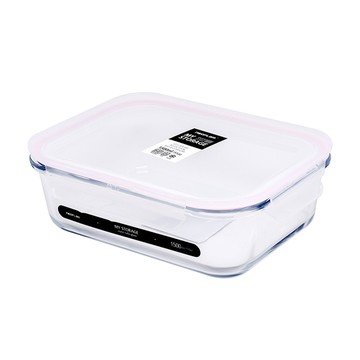 NEOFLAM專利耐熱玻璃保鮮盒 長方形-1500ml (粉紅膠條)