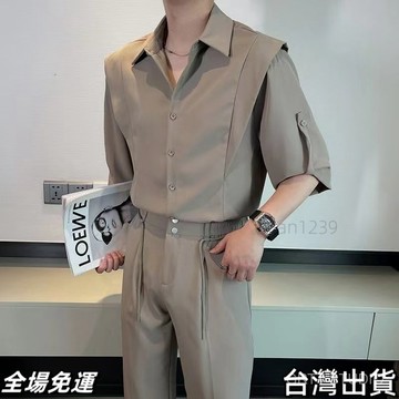 速.發 2025夏季輕熟風高級感時尚休閒短袖襯衫痞帥垂感寬鬆百搭襯衣男裝 台出