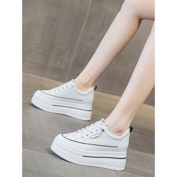 小白鞋女春季透氣小個子內增高女鞋8cm增高休閑厚底松糕真皮白鞋