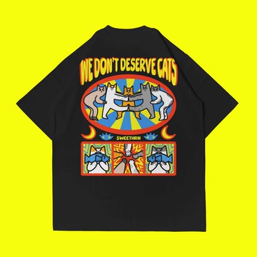 我們不配擁有貓咪 詼諧貓咪插畫 Oversized T恤