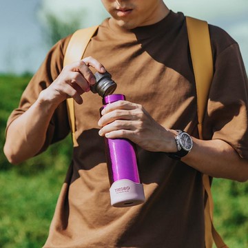 【獨家贈品牌擦拭布】純鈦保溫瓶-雙層真空460ml 運動瓶 附提拔好攜-山櫻粉(不含矽膠杯套) 山櫻粉