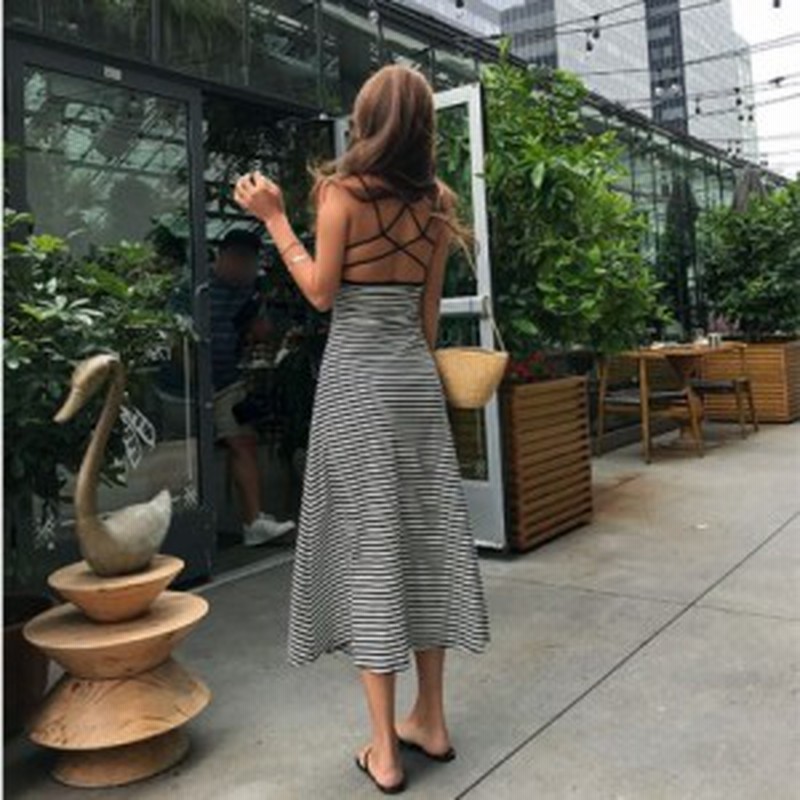 ワンピース キャミワンピース ロングワンピース ノースリーブ バッククロス バックコンシャス バックシャン オープンバック 細ストラップ 通販 Lineポイント最大1 0 Get Lineショッピング