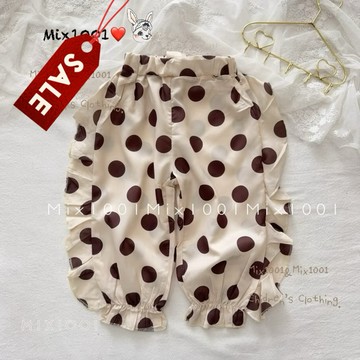 🌈✨mix1001 微透❗️大點點造型車縫花邊縮口褲✨兒童點點褲5-17