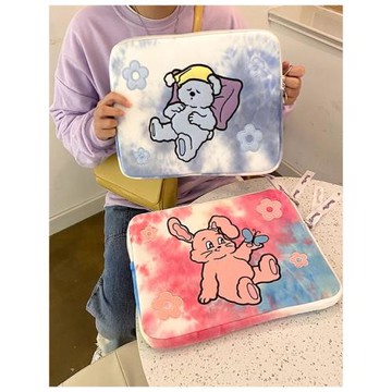 韓國筆記本ins博主almost blue同款刺繡兔子扎染ipad電腦收納包