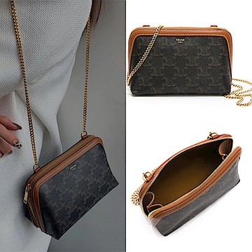 CELINE 思琳 羊皮飾邊鍊帶斜背包