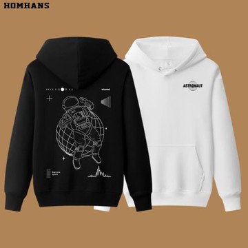 太空宇航員系列創意印花男士純棉衛衣帶帽套頭加厚秋冬學生正能量