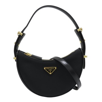 【二手名牌BRAND OFF】PRADA 普拉達 黑色 尼龍 帆布 Arque 彎月 兩用包 1BL194