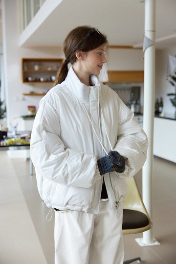 北歐極簡 立領抽繩90白鴨絨羽絨服背心 袖子可拆