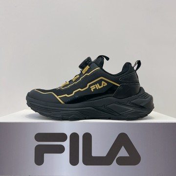 FILA KIDS 中童 休閒運動鞋 黑色 旋鈕 足弓穩定 透氣散熱 彈性舒適  3-X817A-008