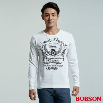 【BOBSON】男款圓領印圖上衣  (35043-80)