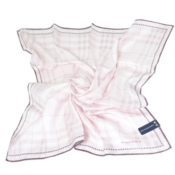 BURBERRY 巴寶莉  經典正格紋品牌字母LOGO圖騰蠶絲混棉大帕領巾(粉藕系/58CM)